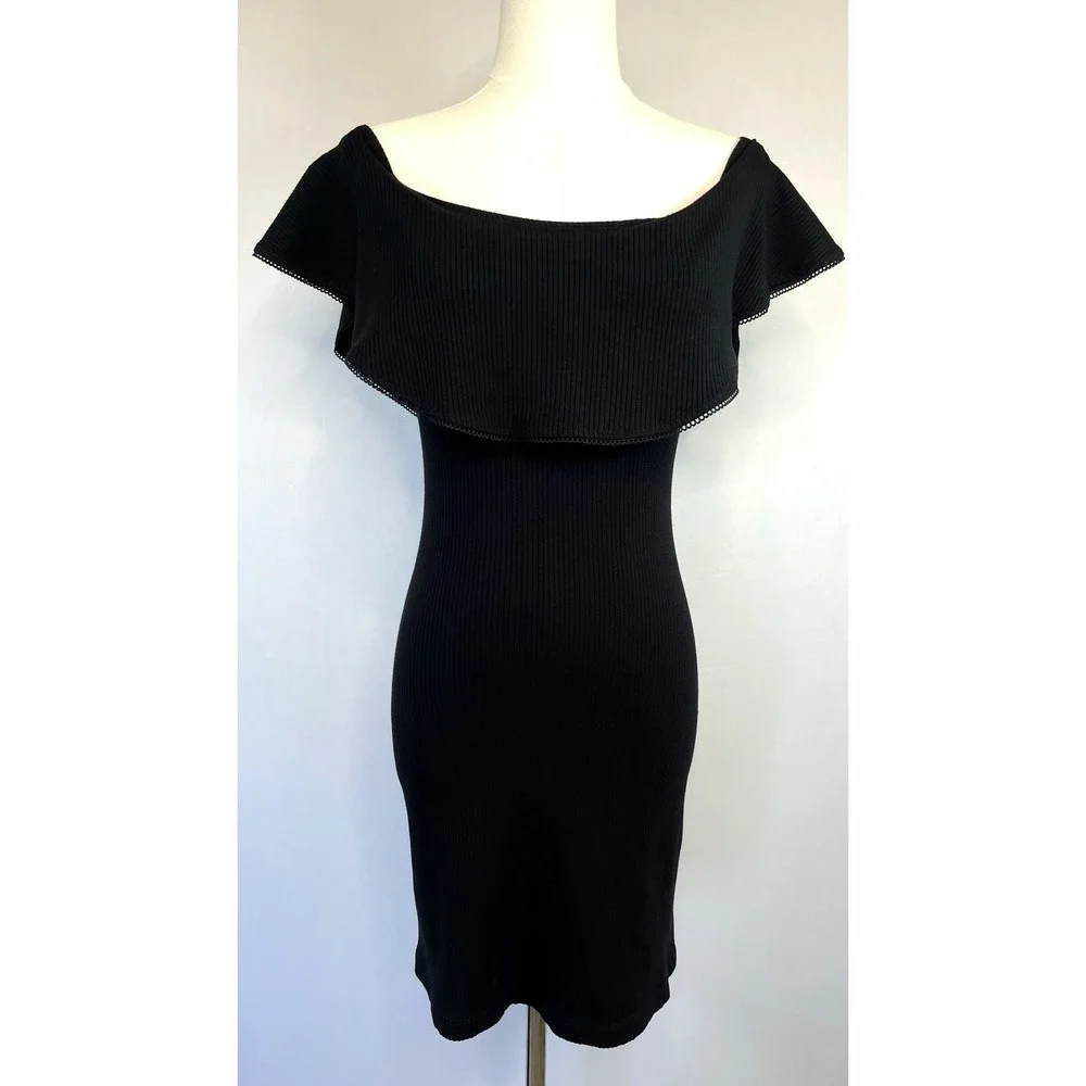 Reformation Womens Off The Shoulder‎ Mini Bardot Dress Size S Black Stretch